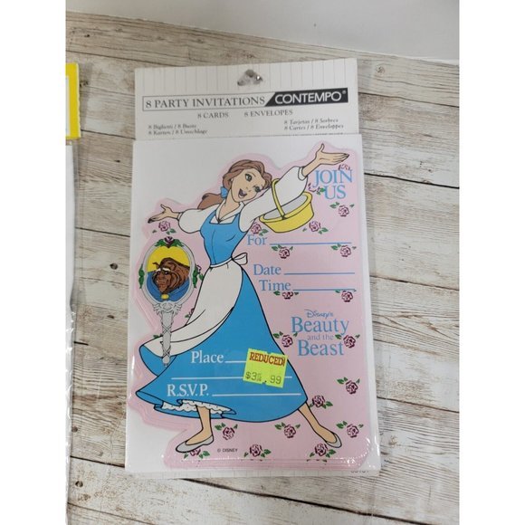 Vintage Disney Beauty The Beast 8 Count Birthday Invitations Envelopes Party Bag - Picture 3 of 5